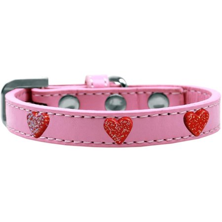 MIRAGE PET PRODUCTS Red Glitter Heart Widget Dog CollarLight Pink Size 16 631-12 LPK16